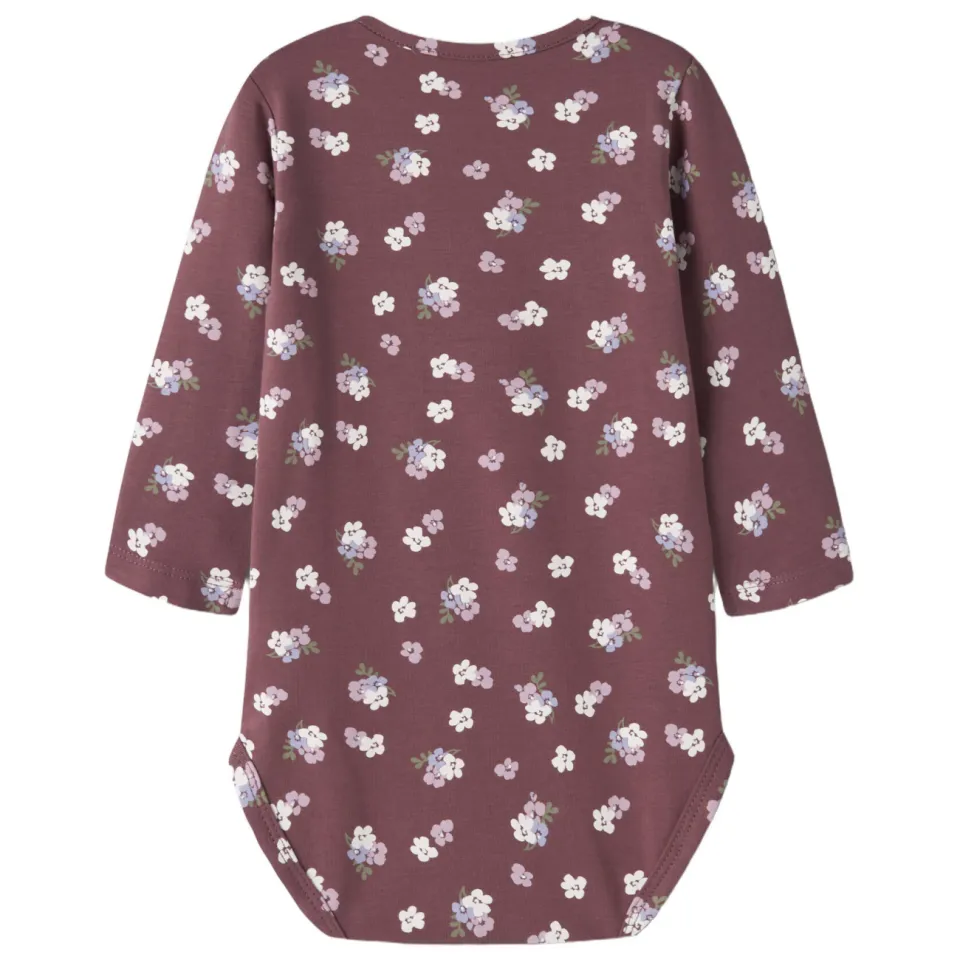 NAME IT BABY gebloemde romper - donkerrood Meisjes Stretchkatoen Ronde hals, foto 2