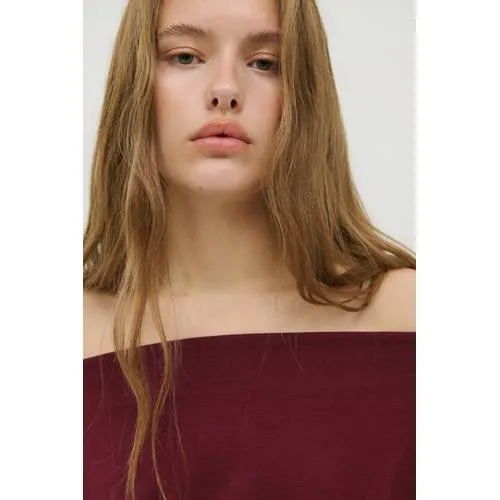 Mango TEEN off shoulder top donkerrood, foto 5