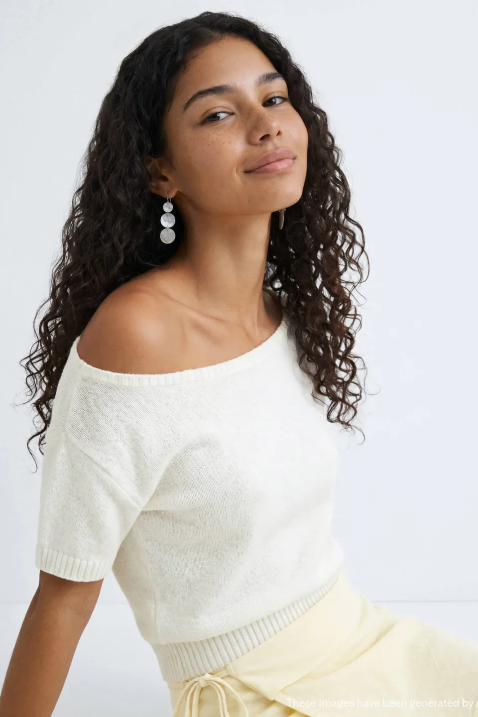 Mango off shoulder gebreide top wit, foto 4