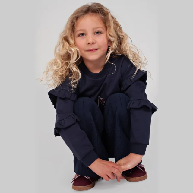 Jubel sweater met ruches en print - donkerblauw