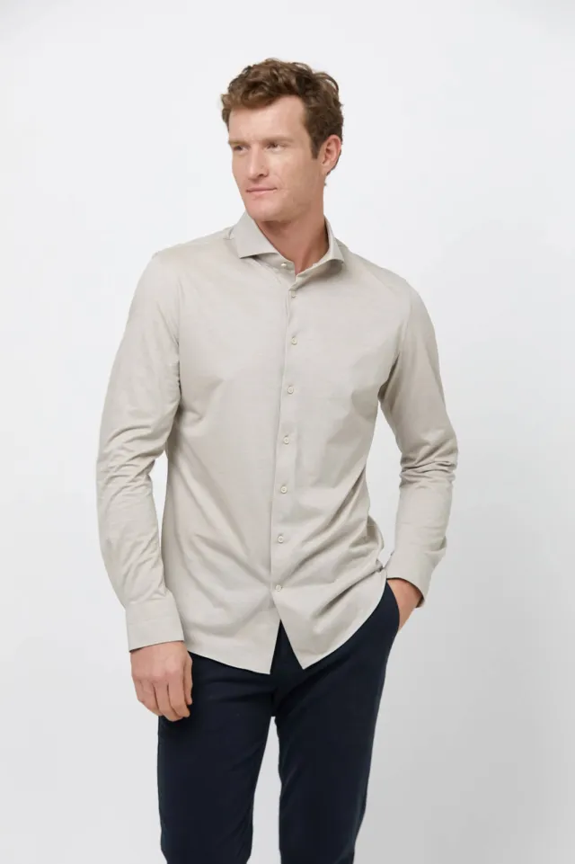 Profuomo slim fit strijkvrij overhemd beige, foto 4