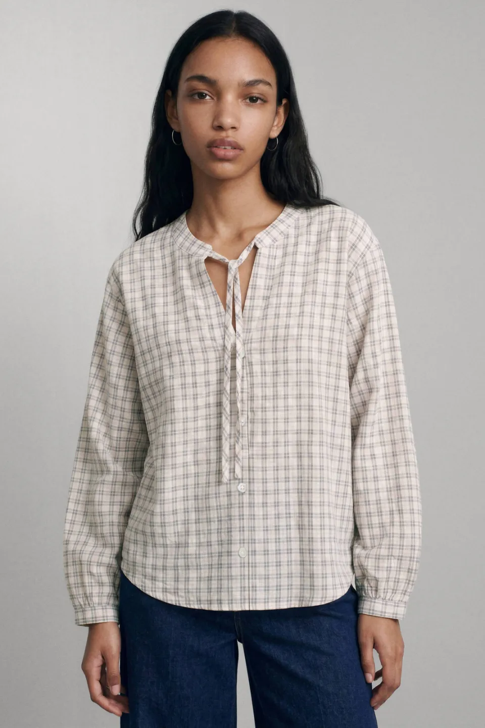 Mango Teen geruite blouse ecru, foto 4