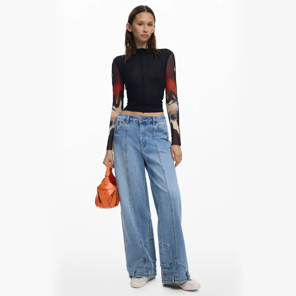Desigual top met transparante mouwen - zwart, foto 3