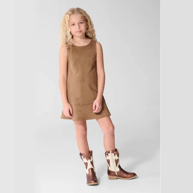 Shoeby suède midi jurk met studs lichtbruin