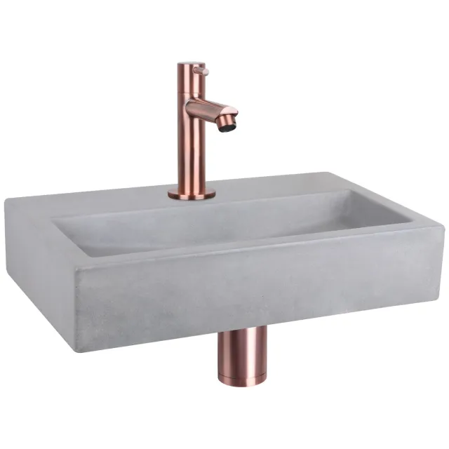 Differnz Fonteinset Differnz Flat Beton 38x24x8 cm Licht Grijs Met Rechte Kraan Rood Koper