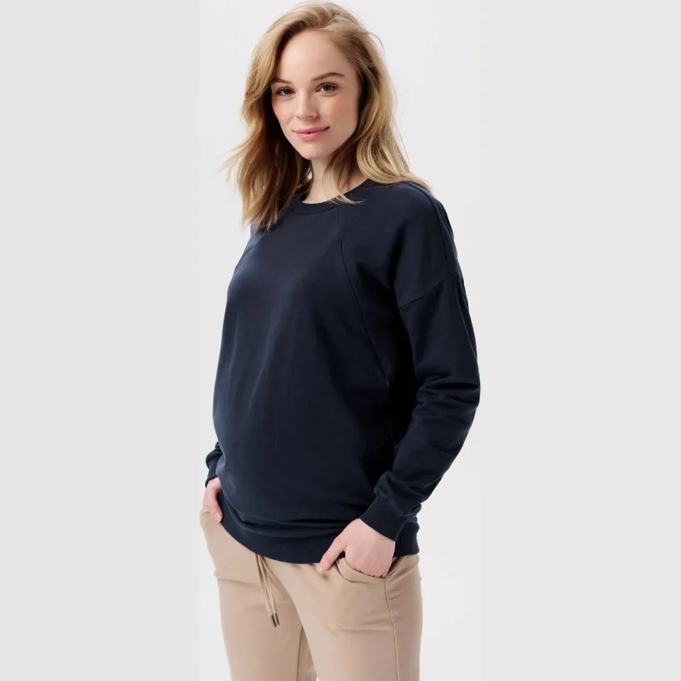 Noppies maternity zwangerschaps- en voedingssweater Lesy donkerblauw