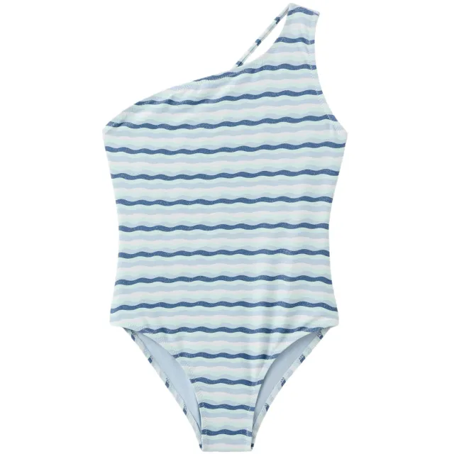 Mango Kids one shoulder badpak blauw gestreept