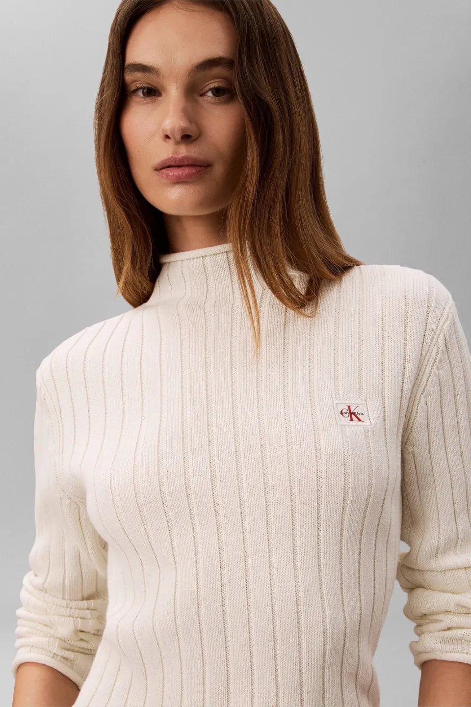 Calvin Klein JEANS katoenen gebreide trui met logo - ecru, foto 6