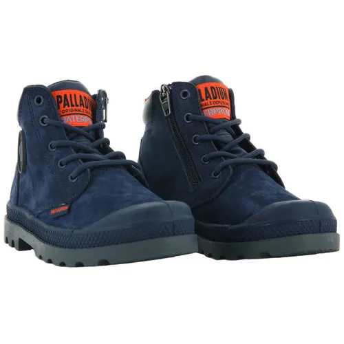 Palladium Schoolkind leren veterschoenen met profielzool - donkerblauw, foto 4