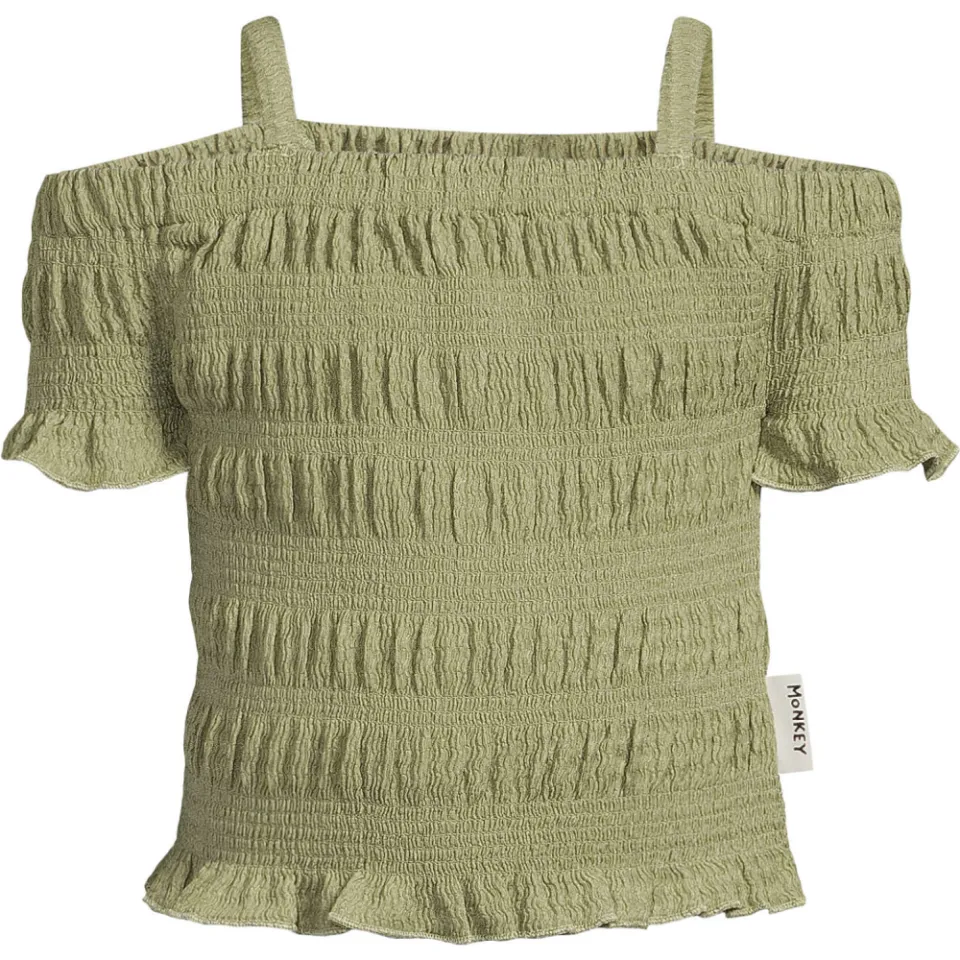 Me & My Monkey off shoulder top groen met textuur, foto 2