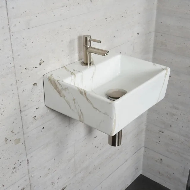 Wiesbaden Fonteinset Carrara Marmerlook Wiesbaden Color RVS (kraangat midden)
