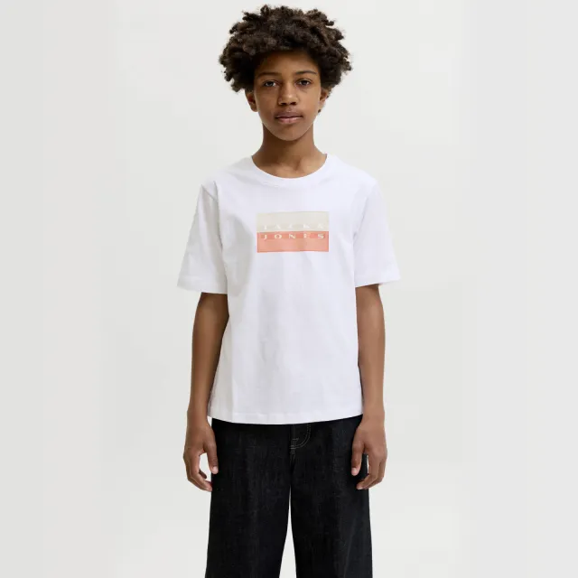 Jack & Jones t-shirt wit met printopdruk Wit/oranje