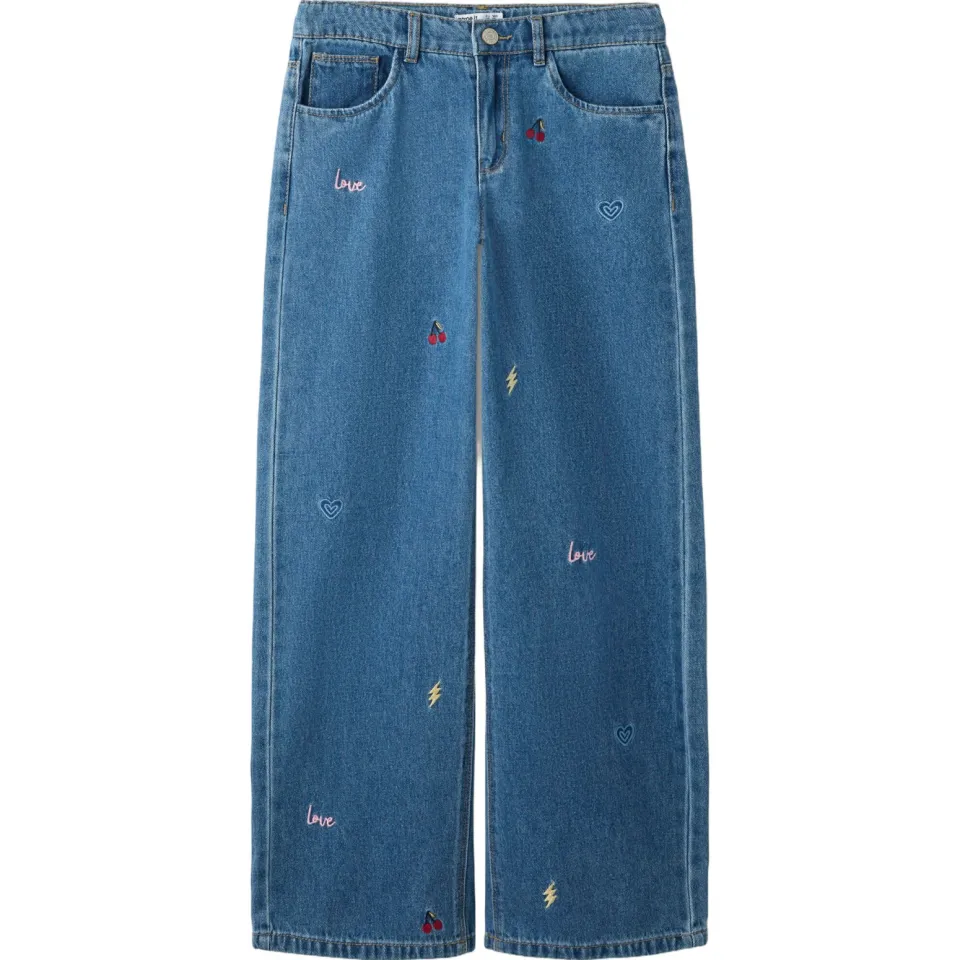 NAME IT KIDS NKFROSE wide leg jeans met borduursels en print - mediumblauw, foto 2