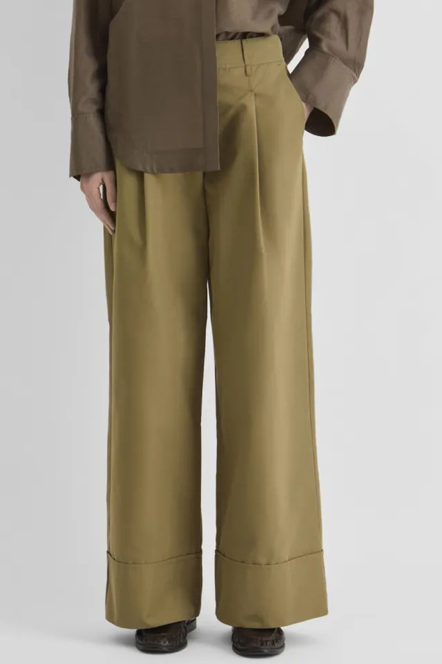 Rouge Edit wide leg casual broek - olijfgroen, foto 3