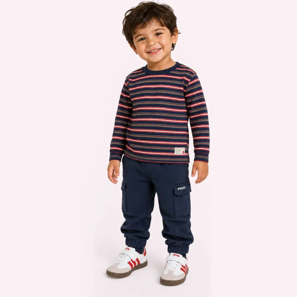 B.Nosy gestreepte longsleeve donkerblauw Donkerblauw/koraalrood/grijs