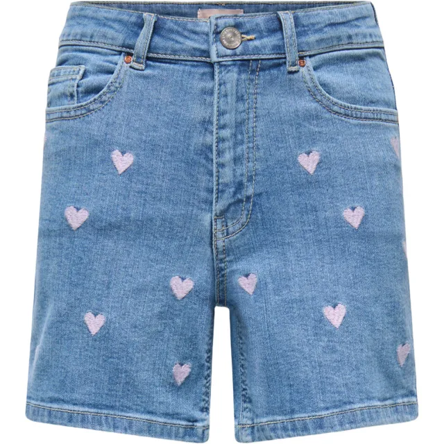 Only KIDS ONLY GIRL high waist jeansshort met hartjes medium blue Medium blue denim