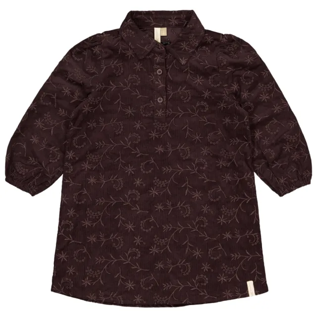 LEVV korte blousejurk met borduursels donkerbruin, foto 2