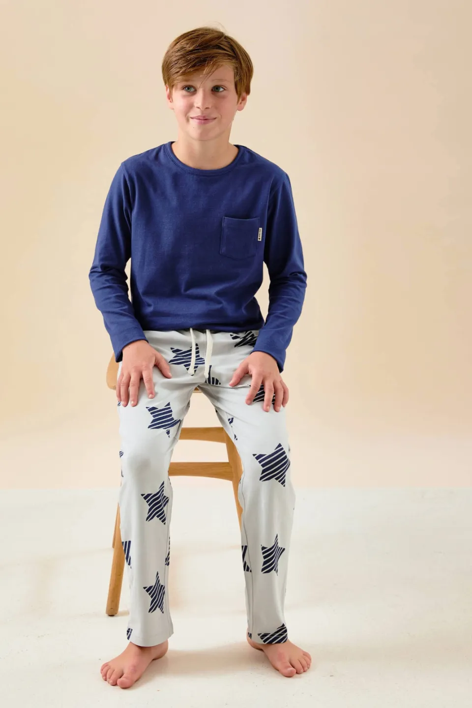 Little Label pyjama met sterrenprint broek Donkerblauw/grijs