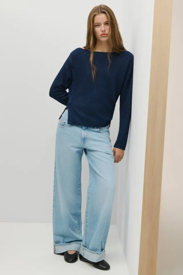 Mango TEEN gebreide trui met glitters - marineblauw