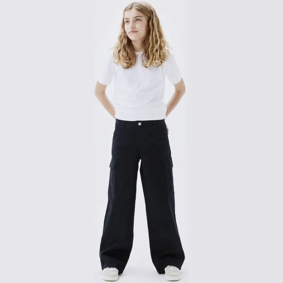 NAME IT NKFROSE wide leg cargobroek zwart Black