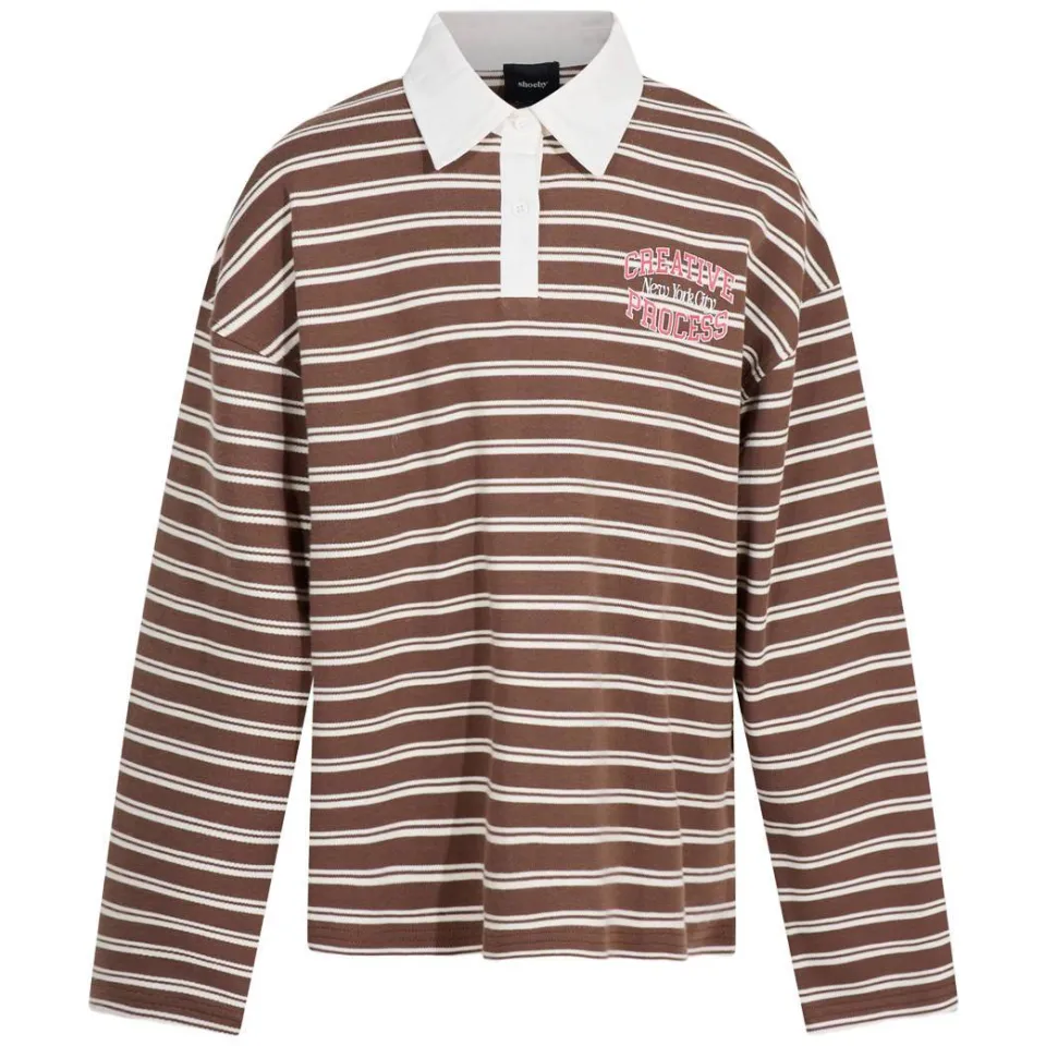 Shoeby gestreept poloshirt met lange mouwen bruin, foto 3