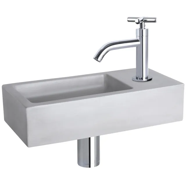 Differnz Fonteinset Differnz Ravo Beton 38.5x18.5x9 cm Licht Grijs Met Gebogen Kruis Kraan Chroom