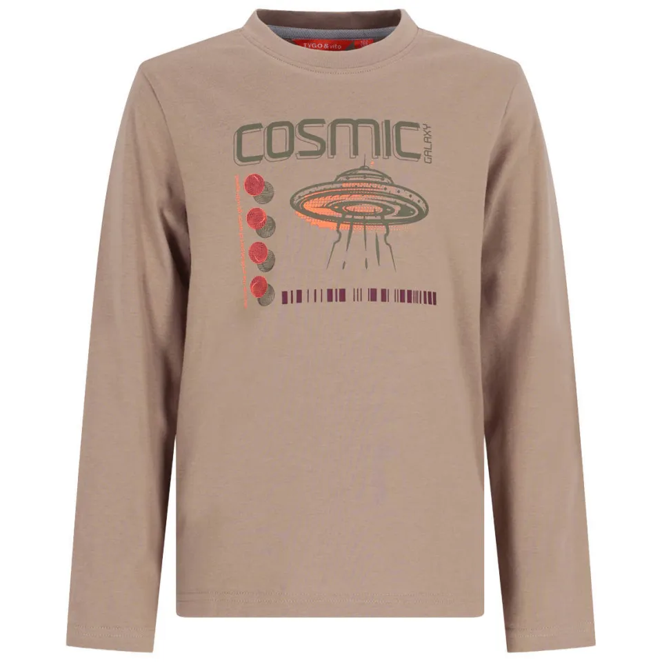 TYGO & vito jersey rechtvallende longsleeve met print zand, foto 3