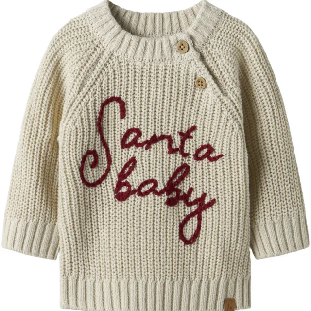 Lil' Atelier BABY katoenen rechtvallende gebreide trui - beige