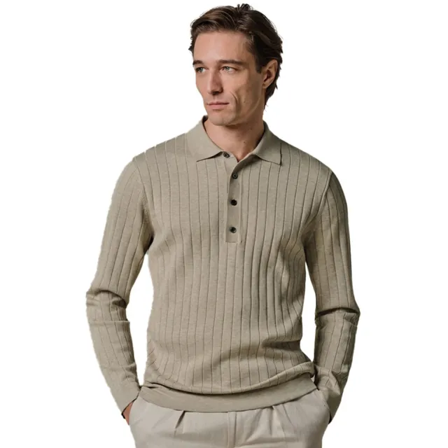 Poloshirt Profuomo beige structuur 3 knopen