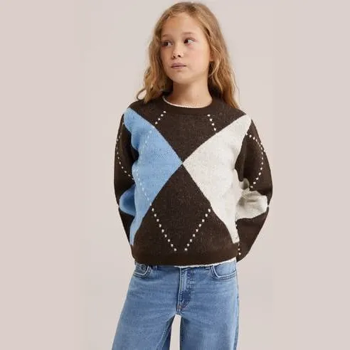 WE Fashion gebreide trui met wol - bruin/blauw/wit, foto 2