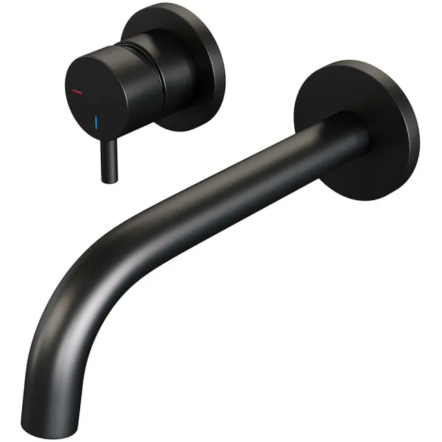 Brauer Inbouw Wastafelmengkraan Brauer Black Edition Coldstart Gebogen Uitloop Korte Ronde Hendel Links Mat Zwart Met Rozetten