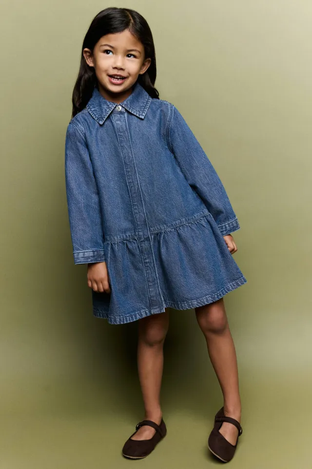 Mango Kids korte A-lijn spijkerjurk - changeant blauw