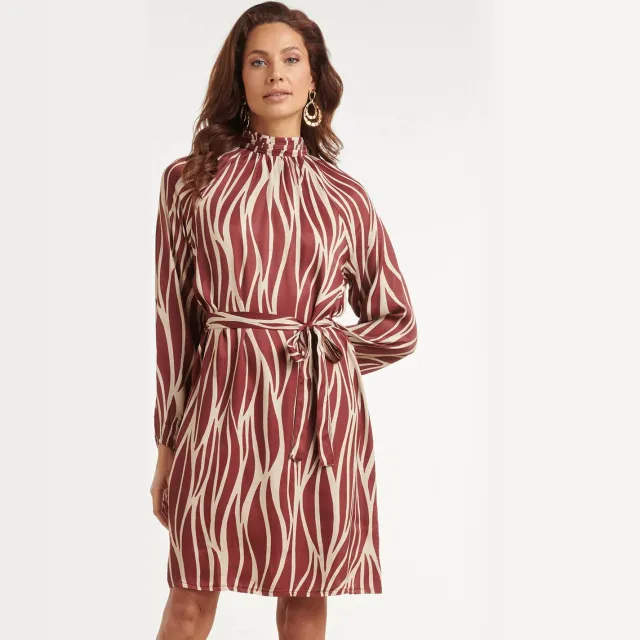 Smashed Lemon mini coljurk met ceintuur en print - rood