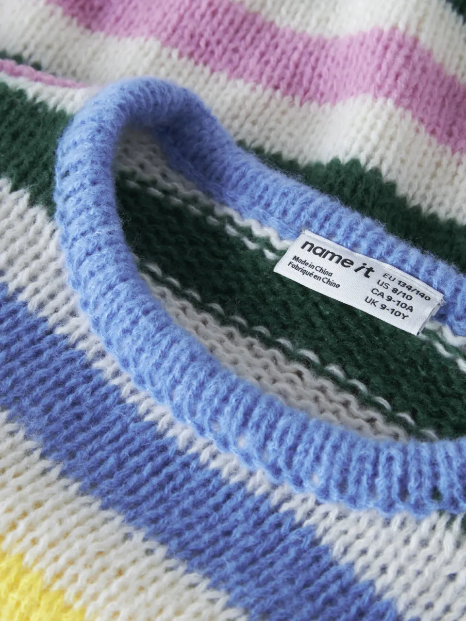 NAME IT KIDS rechtvallende gestreepte gebreide trui - blauw Meisjes Polyester Ronde hals, foto 4