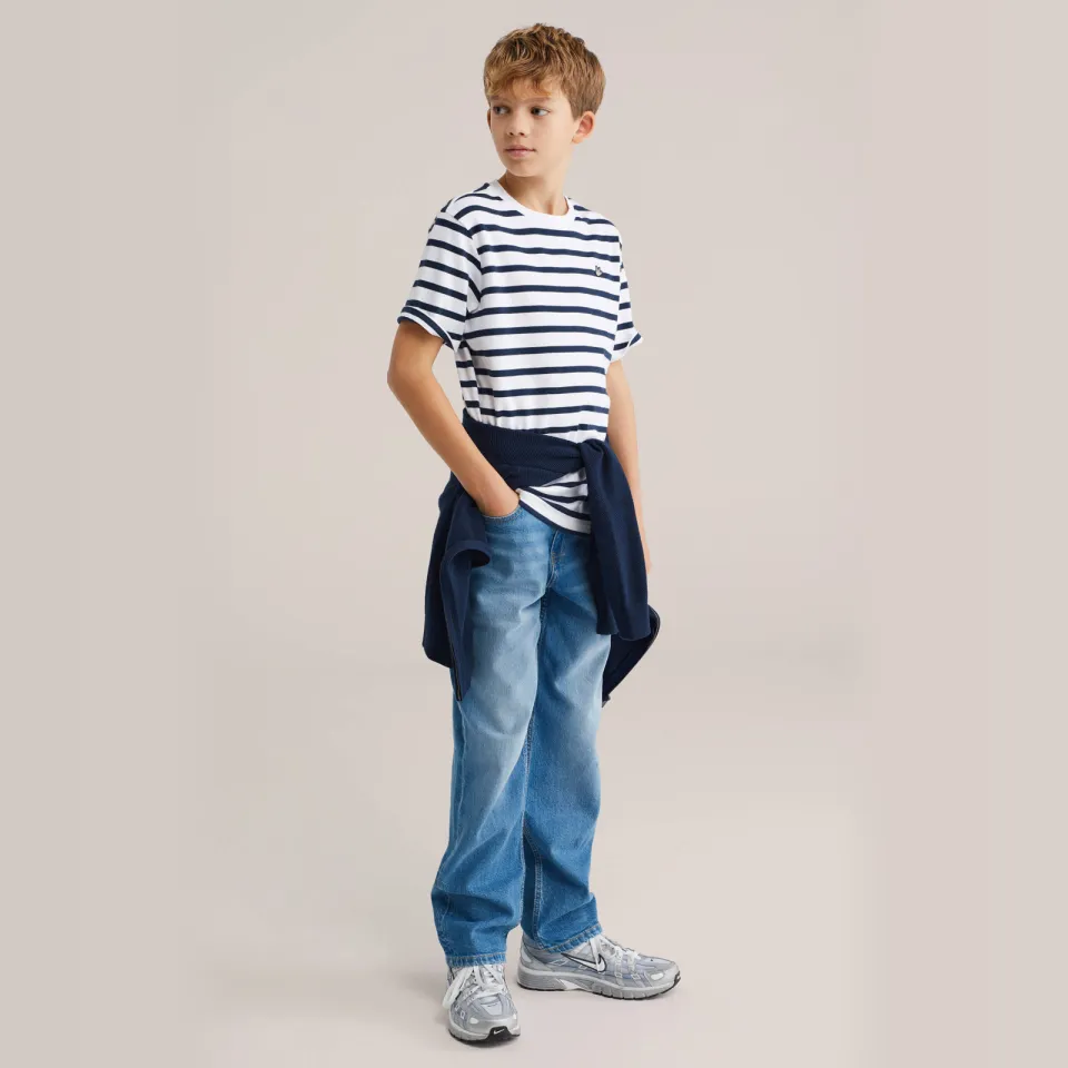 WE Fashion gestreept t-shirt donkerblauw wit Donkerblauw/wit