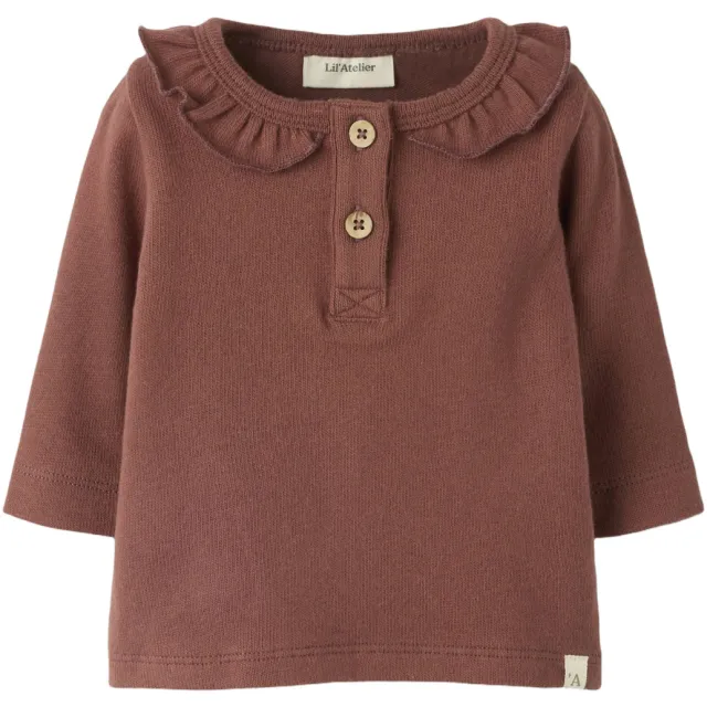 Lil' Atelier aansluitende longsleeve met ruches bruin
