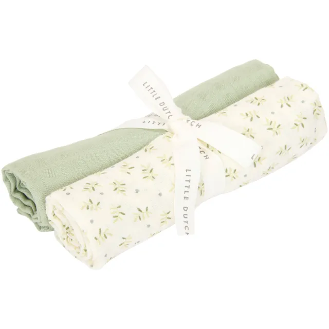 Little Dutch hydrofiele swaddle Blueberry Leaves & Sage set van 2 groen Groen/offwhite