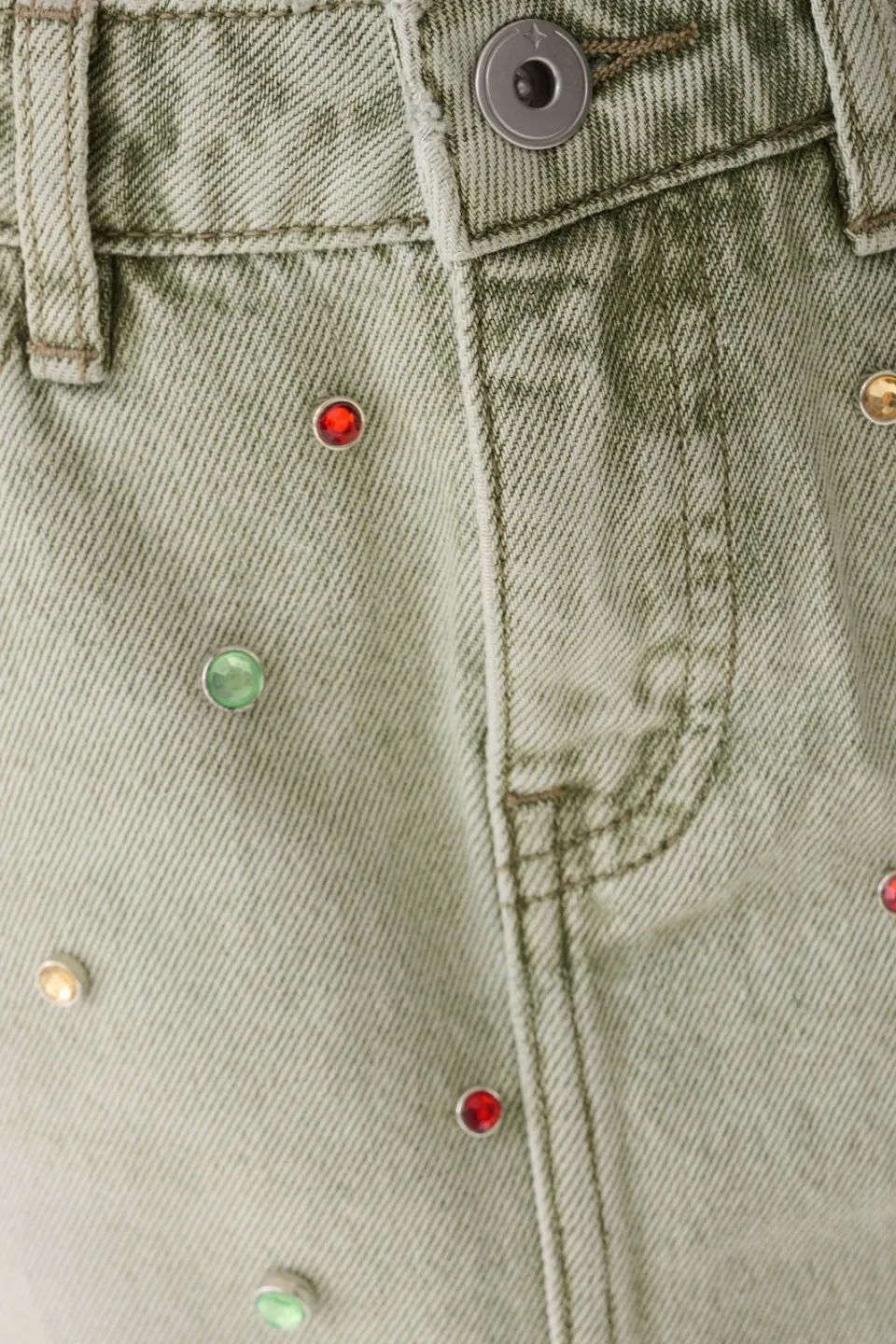 Shoeby spijkerrok met strass-steentjes lichtgroen, foto 6