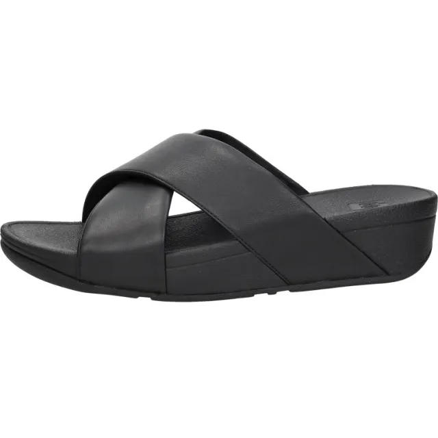 FitFlop Lulu Leather Cross Slides Zwart