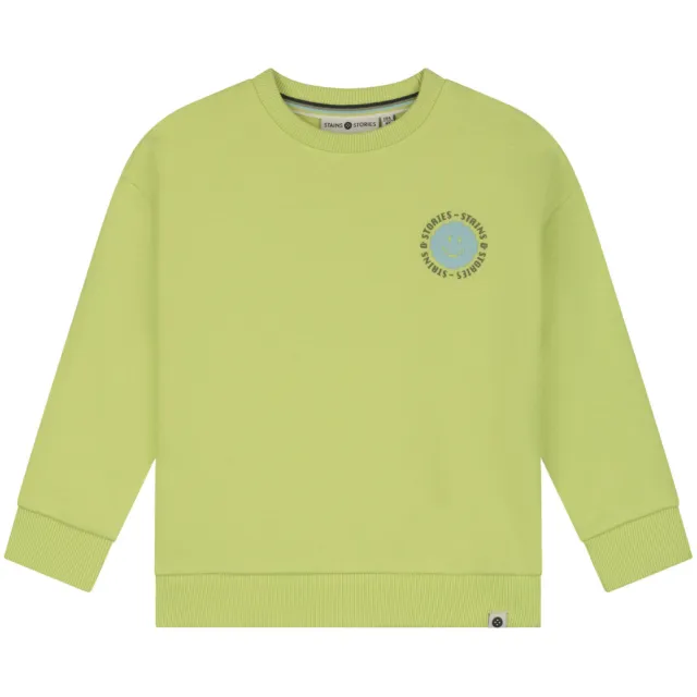 Stains&Stories rechtvallende sweater met backprint - limegroen Limegroen/taupe/lichtblauw