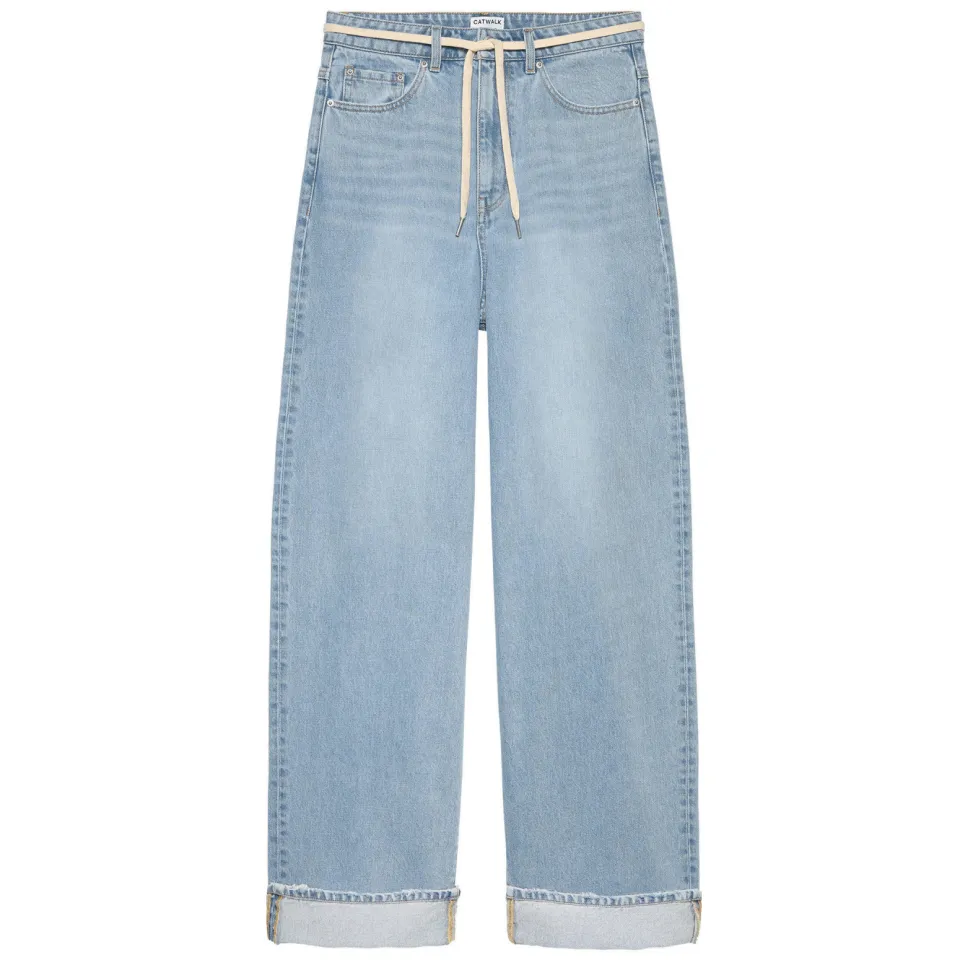 Catwalk Junkie high waist baggy jeans met ceintuur - lichtblauw, foto 2