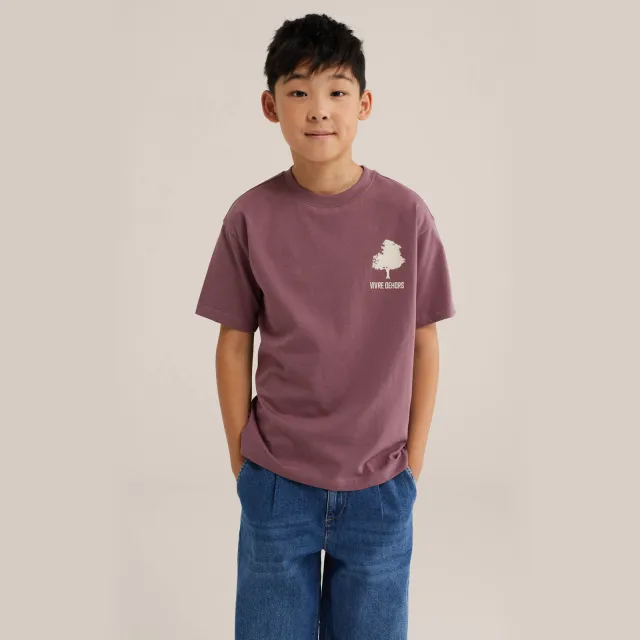 WE Fashion rechtvallend T-shirt met backprint donkerpaars