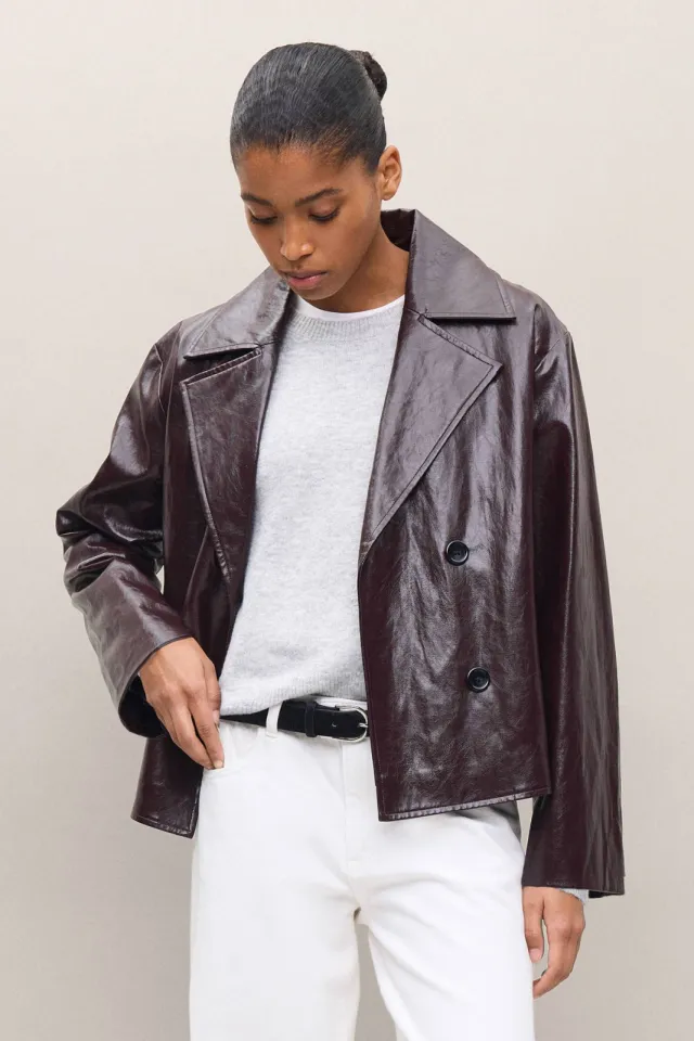 Mango TEEN imitatieleren jas donkerrood, foto 3
