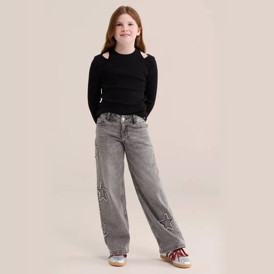 WE Fashion longsleeve met schouderopening zwart, foto 3