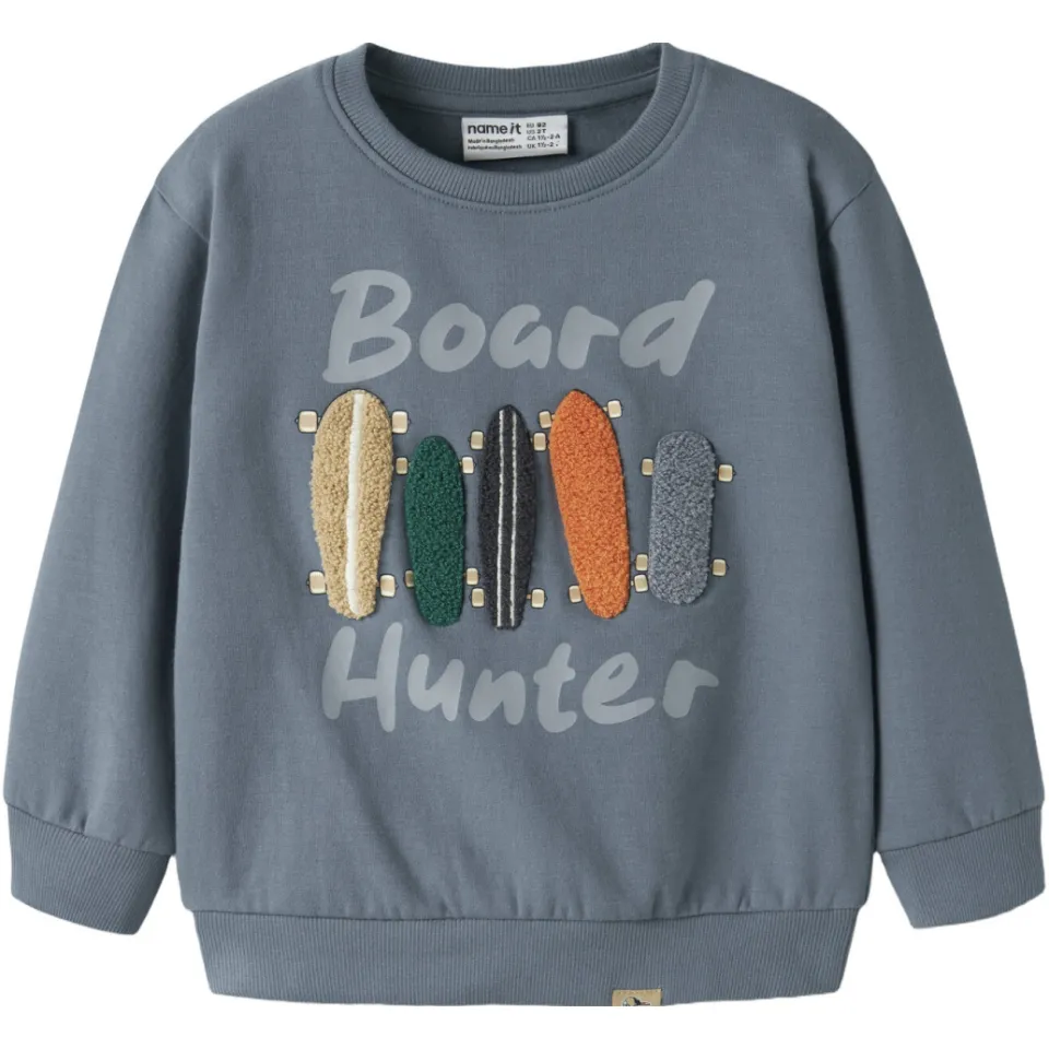 NAME IT MINI rechtvallende sweater met patches en print - grijsblauw, foto 2