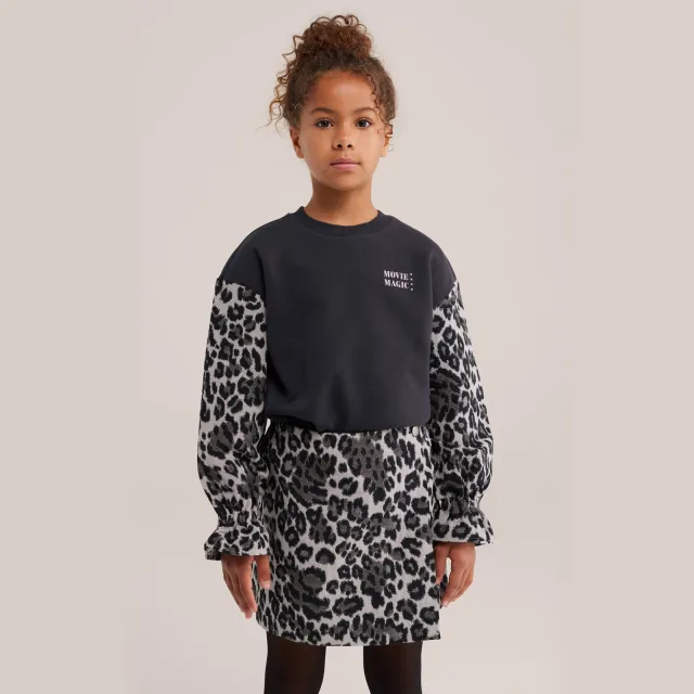 WE Fashion oversized sweater met ruches en panterprint - antraciet