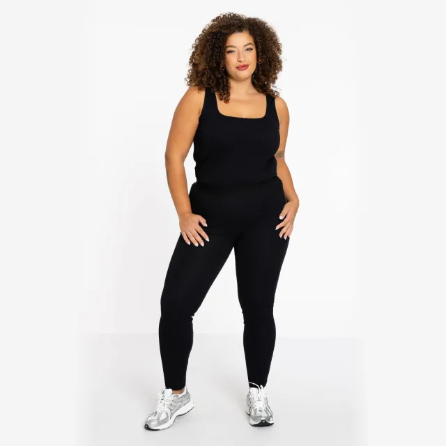 Yoek Lounge aansluitend high waist legging zwart rib gebreid