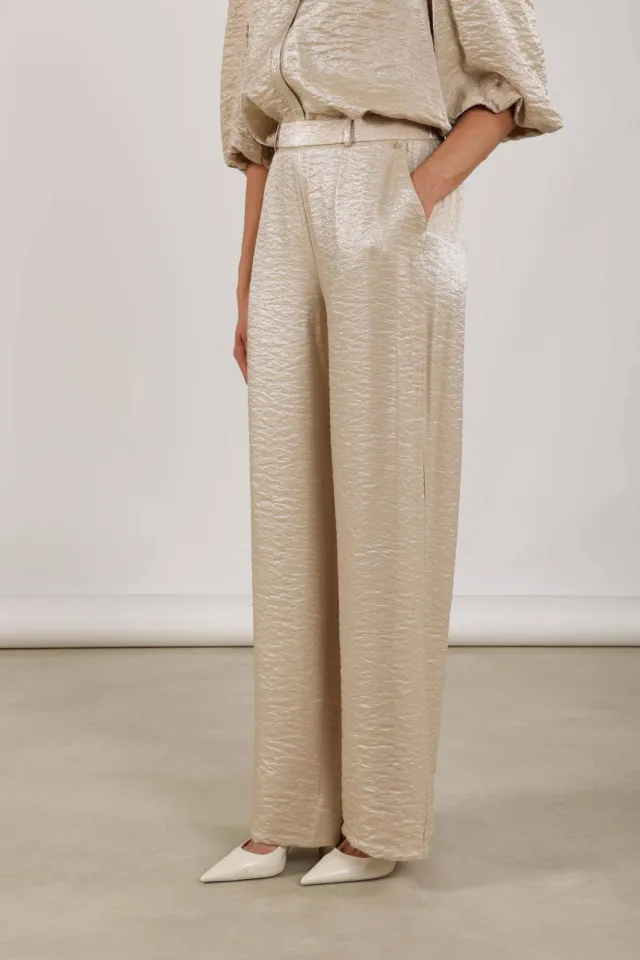 NUKUS satijnen straight high waist broek zand, foto 6