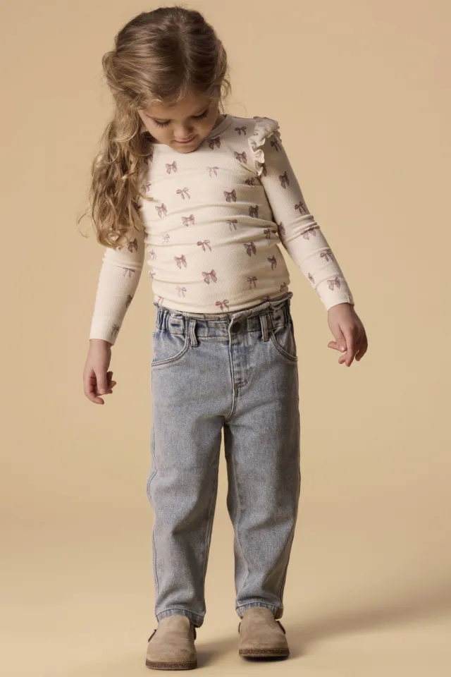 Lil' Atelier MINI FEM KNIT OCO longsleeve met ruches ecru Ecru/paars