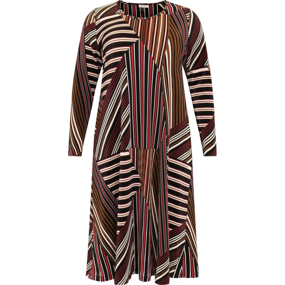 Yoek STRIPES plissé jurk donkerrood zwart, foto 2